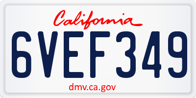 CA license plate 6VEF349