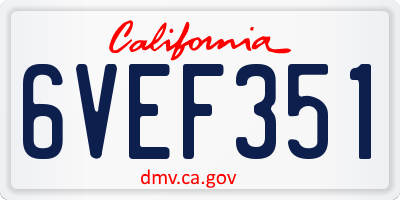 CA license plate 6VEF351