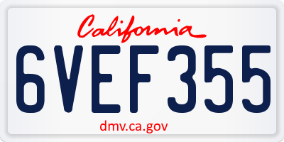 CA license plate 6VEF355