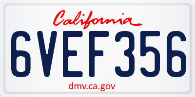 CA license plate 6VEF356