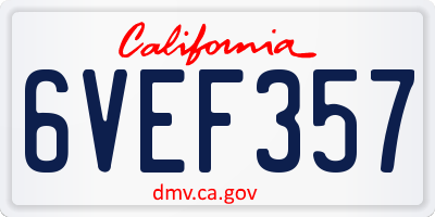 CA license plate 6VEF357