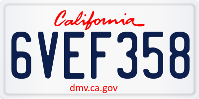 CA license plate 6VEF358