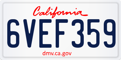 CA license plate 6VEF359