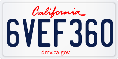 CA license plate 6VEF360