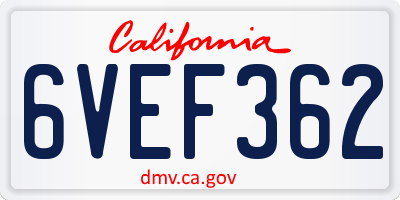 CA license plate 6VEF362