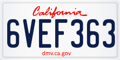 CA license plate 6VEF363