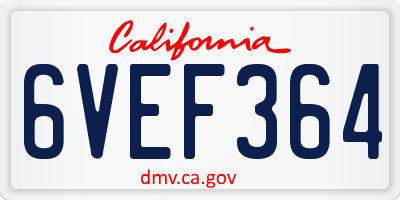 CA license plate 6VEF364