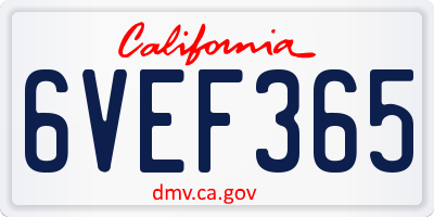CA license plate 6VEF365