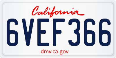 CA license plate 6VEF366