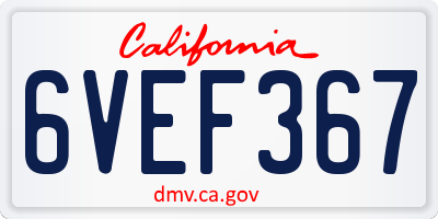 CA license plate 6VEF367