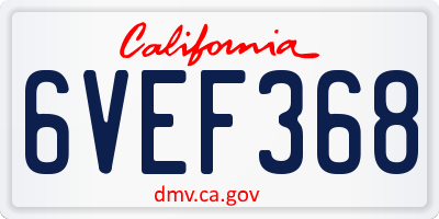 CA license plate 6VEF368