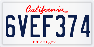 CA license plate 6VEF374