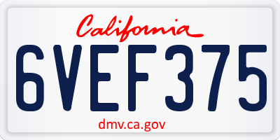 CA license plate 6VEF375