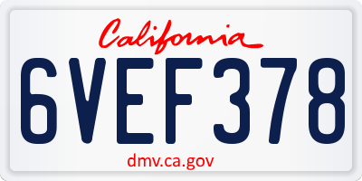 CA license plate 6VEF378