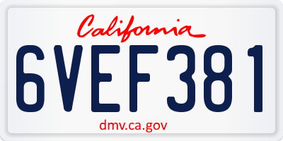 CA license plate 6VEF381
