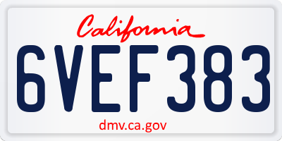 CA license plate 6VEF383