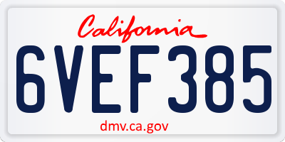 CA license plate 6VEF385