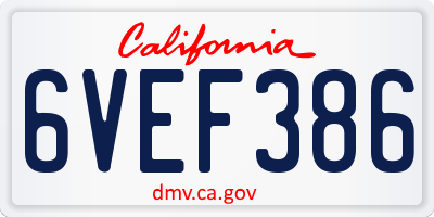 CA license plate 6VEF386
