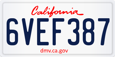 CA license plate 6VEF387