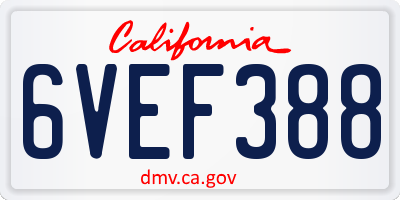 CA license plate 6VEF388