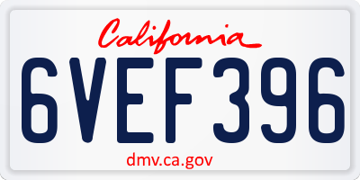 CA license plate 6VEF396