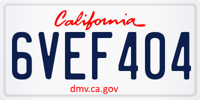 CA license plate 6VEF404