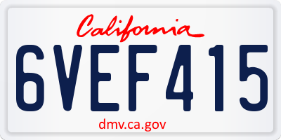 CA license plate 6VEF415