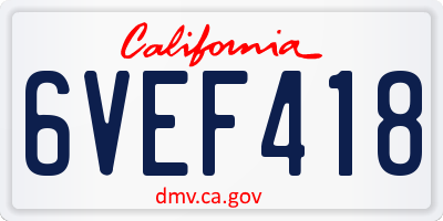 CA license plate 6VEF418