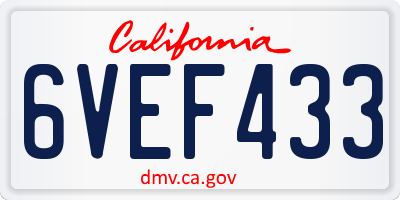 CA license plate 6VEF433