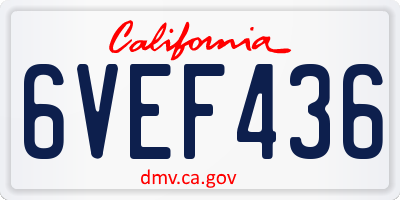 CA license plate 6VEF436