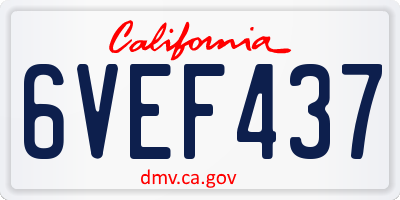 CA license plate 6VEF437