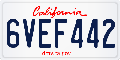 CA license plate 6VEF442