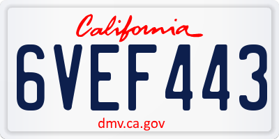 CA license plate 6VEF443