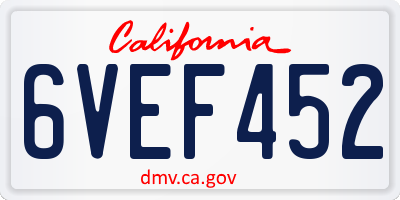 CA license plate 6VEF452