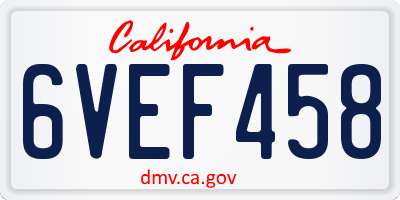 CA license plate 6VEF458