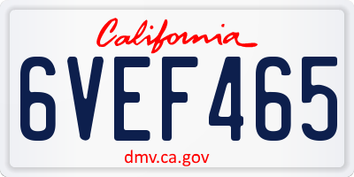 CA license plate 6VEF465