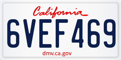 CA license plate 6VEF469