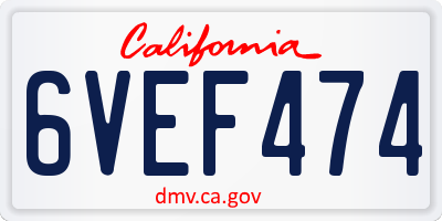CA license plate 6VEF474