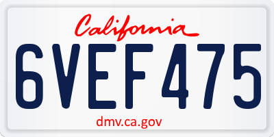 CA license plate 6VEF475