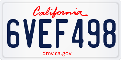 CA license plate 6VEF498