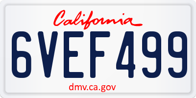 CA license plate 6VEF499