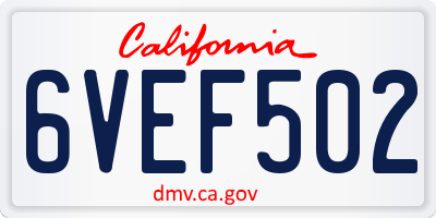 CA license plate 6VEF502