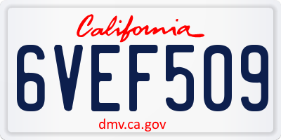 CA license plate 6VEF509