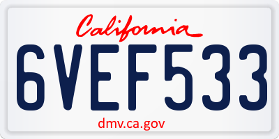 CA license plate 6VEF533