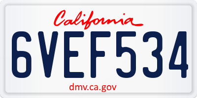 CA license plate 6VEF534