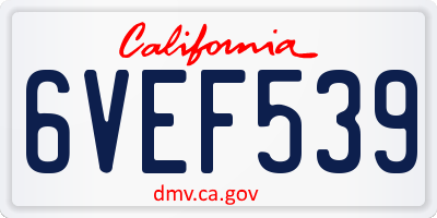 CA license plate 6VEF539