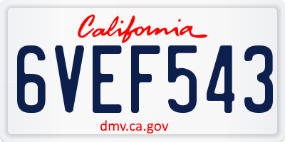 CA license plate 6VEF543