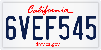 CA license plate 6VEF545