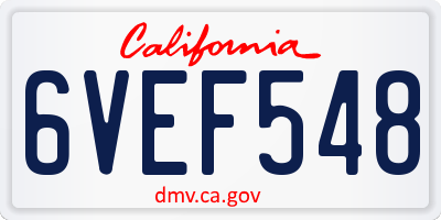 CA license plate 6VEF548