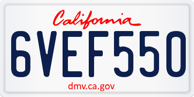 CA license plate 6VEF550